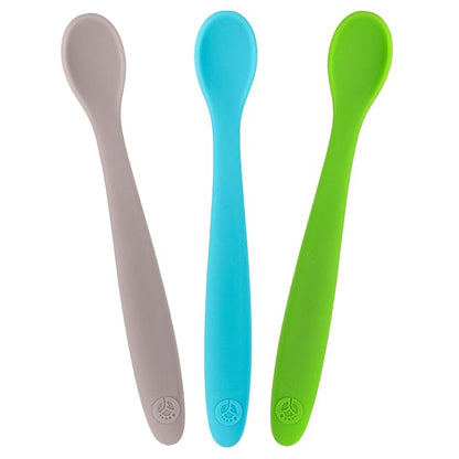 WeeSprout Silicone Baby Spoons - First Stage Infant Feeding Utensils With Soft-Tip, Bendable Kitchenware for Parent & Self-Feeding, Ultra-Durable, Dishwasher Safe, Travel Case, Set of 3