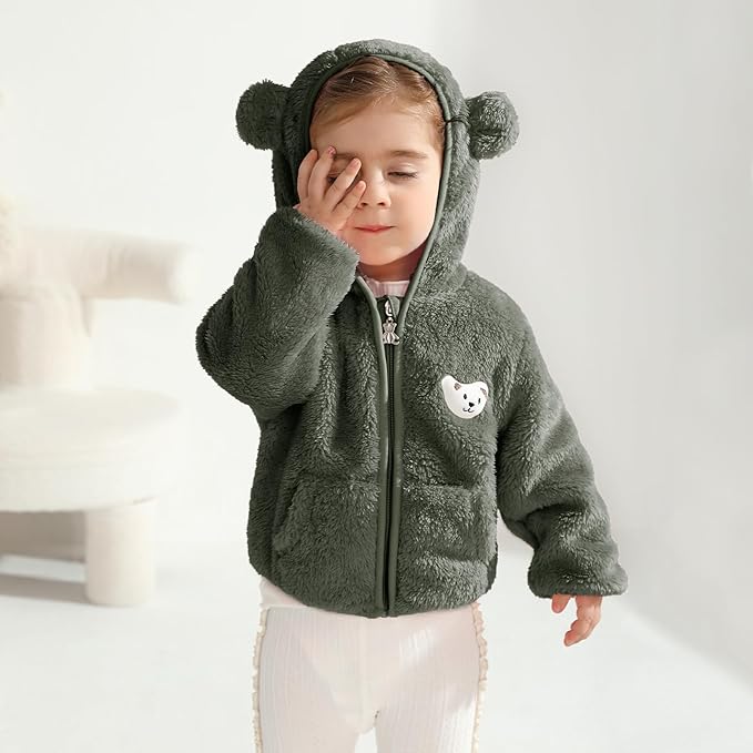 Baby Boys Girls Fleece Jackets Zip Up Hoodies Cute Bear Coats Fall Winter Fuzzy Jacket Newborn Boys Girls Outwear
