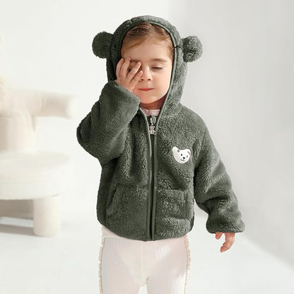 Baby Boys Girls Fleece Jackets Zip Up Hoodies Cute Bear Coats Fall Winter Fuzzy Jacket Newborn Boys Girls Outwear