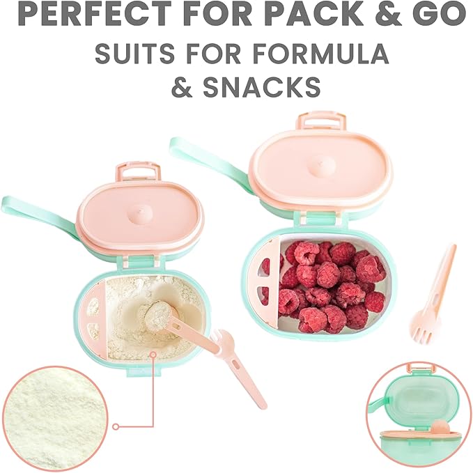 Lulyboo Baby Formula Milk Powder Container - Travel-Friendly, Airtight Storage with Scoop & Spork, Compact BPA-Free, Easy-to-Clean Portable Baby Feeding Accessories (Green)