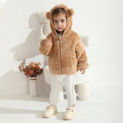 Baby Toddler Boys Girls Fleece Jacket with Hood Zip Up Cute Bear Coats for Infant Boys Girls Fuzzy Jacket with Ear 1-5T
