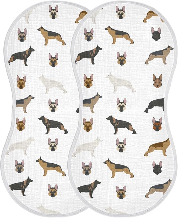 vvfelixl Muslin Burp Cloths Cute German Shepherd Dog Baby Washcloths for Baby Girl Boys 2 Pack