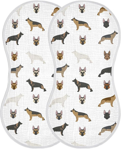 vvfelixl Muslin Burp Cloths Cute German Shepherd Dog Baby Washcloths for Baby Girl Boys 2 Pack