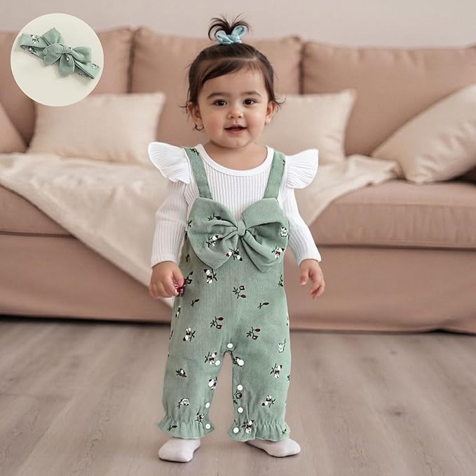 Infant Baby Girl Fall Outfit Romper Cherry Print Fake Two Pieces Patchwork Bow Jumpsuit Newborn Winter Clothes