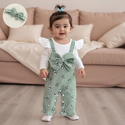 Infant Baby Girl Fall Outfit Romper Cherry Print Fake Two Pieces Patchwork Bow Jumpsuit Newborn Winter Clothes