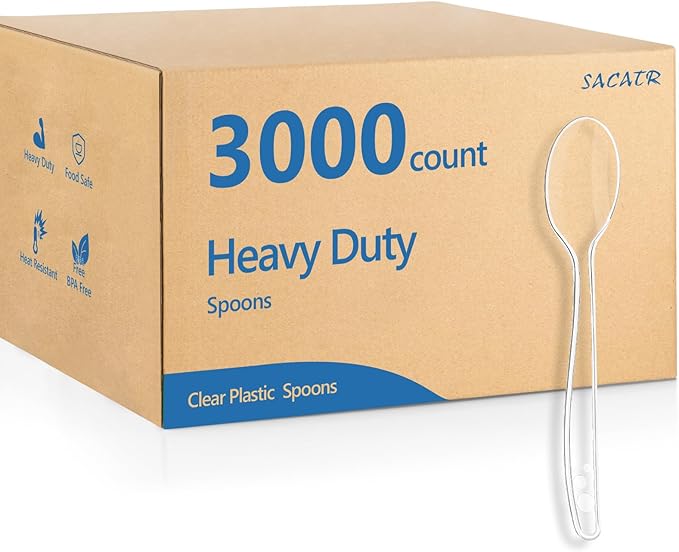 SACATR 3000 Count Plastic Spoons Bulk - Plastic Silverware Spoons Heavy Duty, BPA-Free, Heat Resistant, Suitable for Family Gatherings, Outdoor Events, Commercial Catering