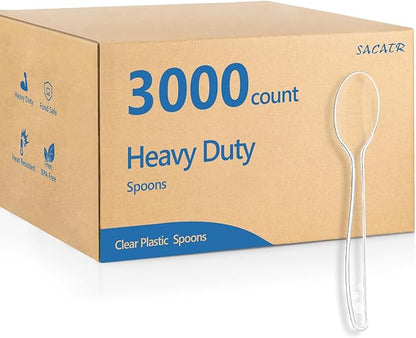 SACATR 3000 Count Plastic Spoons Bulk - Plastic Silverware Spoons Heavy Duty, BPA-Free, Heat Resistant, Suitable for Family Gatherings, Outdoor Events, Commercial Catering