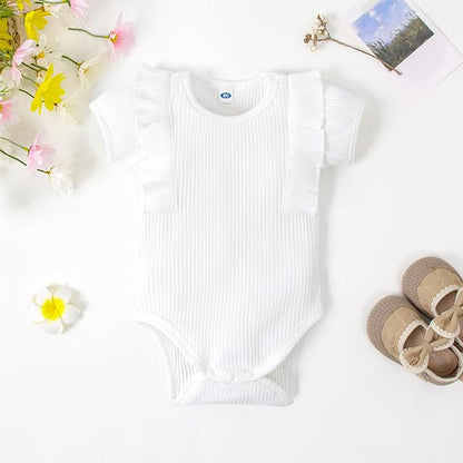 0-24M Infant Ribbed Romper Baby Girls Knit Ruffle Bodysuit Toddler Girl Solid Color Jumpsuit Holiday Shirt Tpos