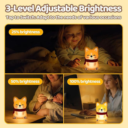Mewaii Huggwaii Corgi Dog Night Light for Kids, 3 Brightness Levels Silicone Nursery Dog Lamp, 30 Min Timer&Rechargeable Cute Puppy Kids Night Light for Bedroom,Corgi Gifts for Boys,Baby Room Decor