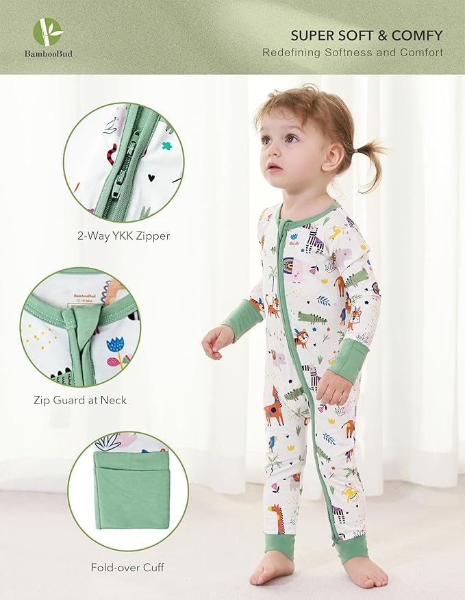 Baby Zippered Rompers Newborn Pajamas Sleepers Long Sleeve Jumpsuits Infant Zipper Romper-Viscose from Bamboo