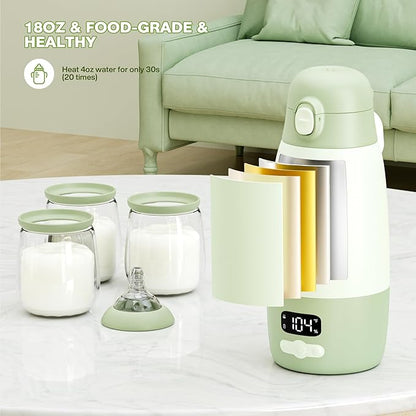 Portable Bottle Warmer for Travel, 2-Min Fast Heating Baby Bottle Warmer for Breastmilk & Formula, 17.8oz Formula Container to Go, Long Battery Life & Temp Control, Portable Milk Warmer On The Go