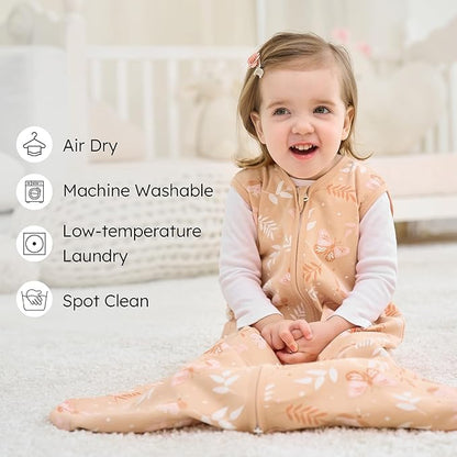 Baby Sleep Sack 0-6 Months, 100% Cotton Sleeping Sack for Newborn and Infant, 3 Pack Baby Wearable Blanket for Boy and Girl, 0.5 Tog Lightweight Double Zipper Sleep Bag Pink Orange Flower