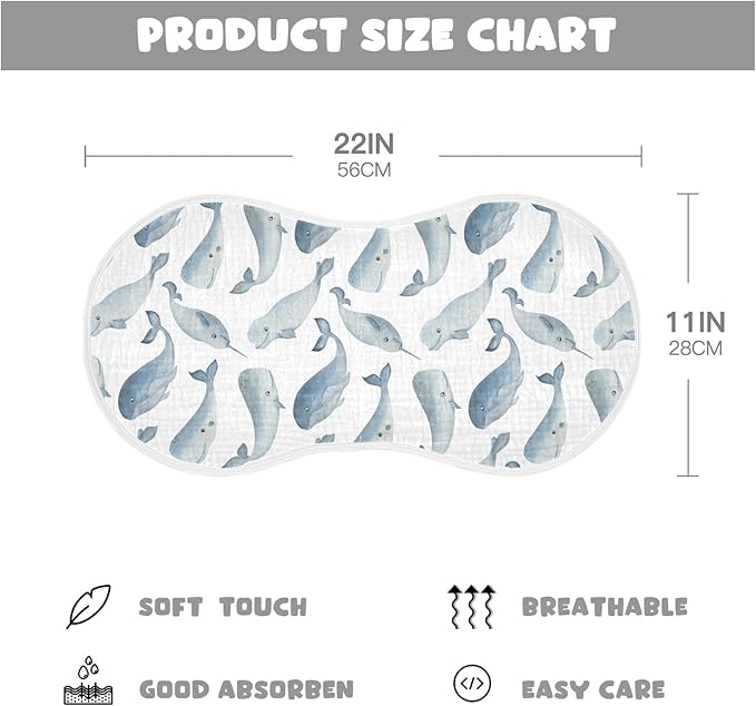 vvfelixl Muslin Burp Cloths Whale Dolphin Baby Washcloths for Baby Girl Boys 2 Pack