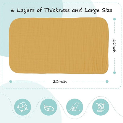 HIPHOP PANDA 10 Pack 6-Layers Muslin Burp Cloths Large - Durable 100% Cotton - Extra Absorbent and Soft Boys & Girls Rags for Newborn Registry (Grey+White+Ivory+Honey+Brown, 20" X10")