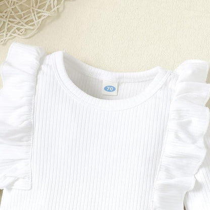 0-24M Infant Ribbed Romper Baby Girls Knit Ruffle Bodysuit Toddler Girl Solid Color Jumpsuit Holiday Shirt Tpos