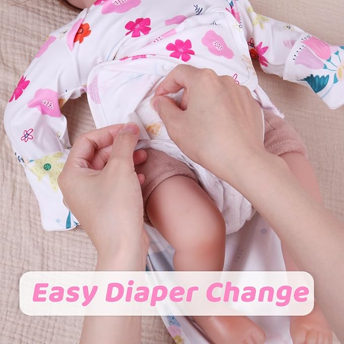 Newborn Baby Girl Gown 0-6 Months, Super Soft Newborn Sleepers Gown, Long Sleeve Infant Nightgown for Girls, Baby Girl Outfit Essential with Folding Gloves Hat Set Flower Bird