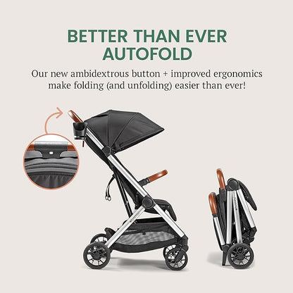 Bombi Bēbee V2 Lightweight Baby Stroller - Premium Vegan Leather, One-Hand Fold, Infinite Recline, Aircraft-Grade Aluminum Frame, XXL Canopy, and Ample Storage Umbrella Stroller - Midnight Black