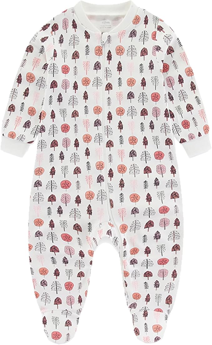 Baby Girls Boys Footed One-Piece Romper Cotton Long Sleeve Jumpsuit Zip Front Footie Romper 0-12 Month