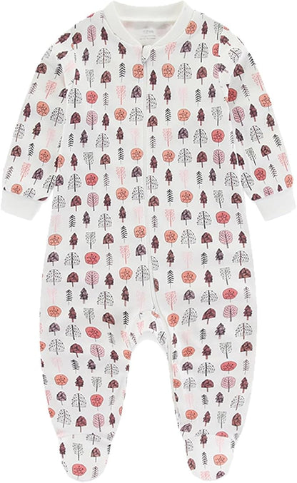 Baby Girls Boys Footed One-Piece Romper Cotton Long Sleeve Jumpsuit Zip Front Footie Romper 0-12 Month