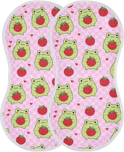 vvfelixl Baby Burp Cloths Cute Frogs Strawberry Baby Newborn Cotton Burping Cloths Set Baby Washcloths 4 Pack