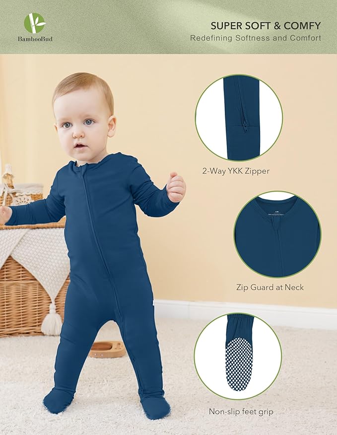 Baby Footie Romper Pajamas Unisex Newborn Infant Pjs Soft Rompers Viscose from Bamboo Sleepwear