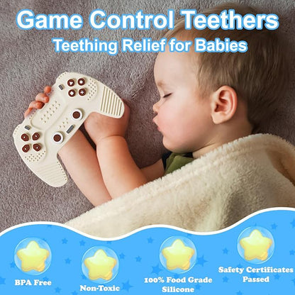 2 Pack Silicone Teething Toys for Babies 0-6 Months, Remote Game Control Teethers for Babies 6-12 Months, Game Controller Teething Toy, Sensory Toy, Baby Chew Toys, Toddler Newborn Baby Girl Boy Gifts