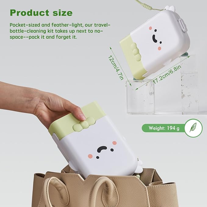 Baby Bottle Brush Set - Baby Bottle Cleaner Kit with Nipple Brush, Silicone Bottle Brush, Straw Cleaner Brush, Soap Dispenser, Bottle Drying Rack - 7 in 1 Bottle Cleaning Tool Set for Home and Travel