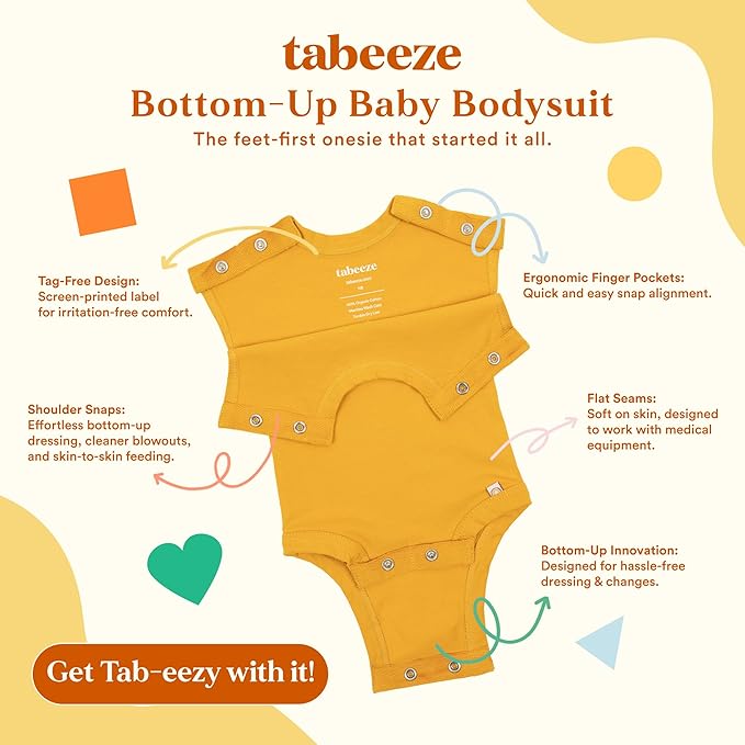 Bottom-Up Baby Bodysuit, Onesie with Top Snaps, As Seen on Shark Tank, 100% GOTS Organic Cotton, Boy/Girl Clothes