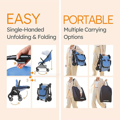 MAMAZING Ultra Air X Travel Stroller - Ultra-Lightweight Under 10 lbs, Carbon Fiber Frame & Airplane Friendly, Lightweight Stroller with Reclining Seat, UPF 50+ Canopy & Travel Bag