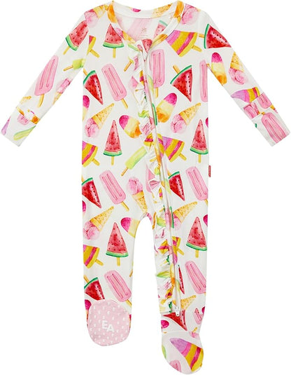 Bamboo Viscose Baby Girl Footie Pajamas, Newborn Sleepers Infant Onesie, 2-Way Zipper Footed Pjs