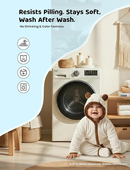 PATPAT Fleece Hooded Footed Clothes, Soft Warm Footie Covers, Car Seat Friendly, Easy Zip,Cute Romper Newborn Infant Jumpsuit