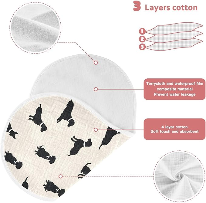 2 Pack Muslin Burp Cloths Dogs Beige Cotton Baby Burp Cloths Absorbent Soft Burping Cloth Washcloths for Newborn Must Haves 22x11 Inch