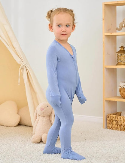 Jimonda Bamboo Baby Boys Romper Fold-Over Footies and Mitten Pajamas Long Sleeve Sleeper Girl Footless Clothes 3-Packs