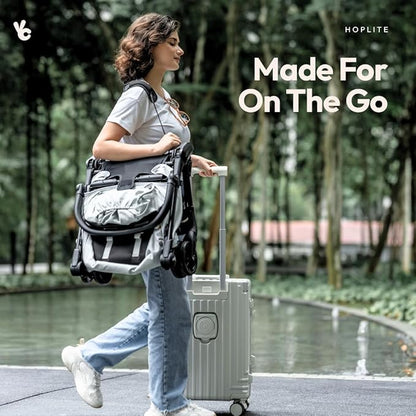 BabbleRoo Hoplite Compact Stroller – Lightweight Travel Stroller for Airplane (12.3 lbs), Newborn to 55 lbs, Easy Fold, PU Wheels, Alloy Frame, Near-Flat Recline, Raincover, Cup Holder, Baby Stroller