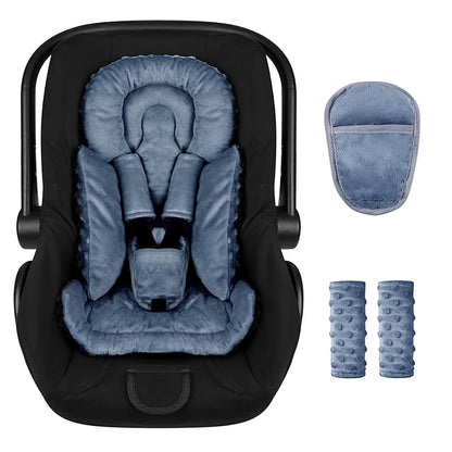 Infant Car Seat Insert Boy Girl, 3 in 1 Newborn Carseat Insert with Strap Pads, Car Seat Head Support for Baby Strollers, Swings, and Bouncers, Comfortable and Machine Washable, Blue