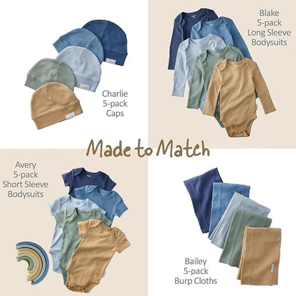 Avery 5-Pack Short Sleeve Bodysuits 100% Organic Cotton for Baby Boys & Girls