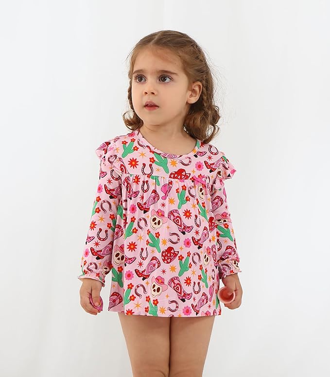 Baby Girl Bodysuit Dress- Viscose Made from Bamboo, Long Sleeve Flutter Skater Dress with Bodysuit Infant Outfit