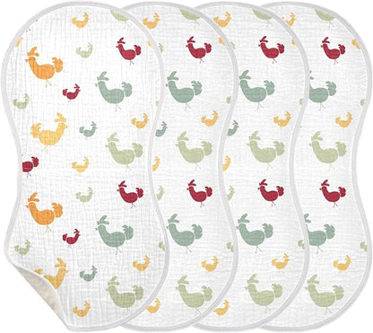 vvfelixl Baby Burp Cloths Animal Chicken Baby Newborn Cotton Burping Cloths Set Baby Washcloths 4 Pack