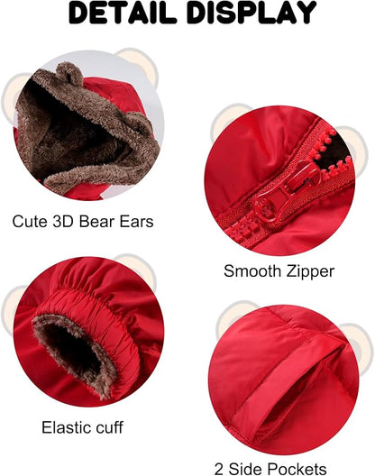 COZYPOIN Toddler Baby Boys Girls Winter Fleece Jackets Cute Bear Hooded Coats Little Kids Warm Windproof Outerwear for 1-6T