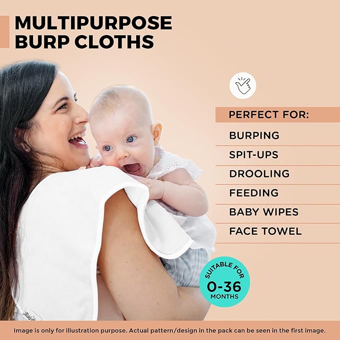 5-Pack Organic Cotton Burp Cloths – Large, Ultra-Soft 3-Layer Towels for Burping, Shoulder & Hand Use, Highly Absorbent