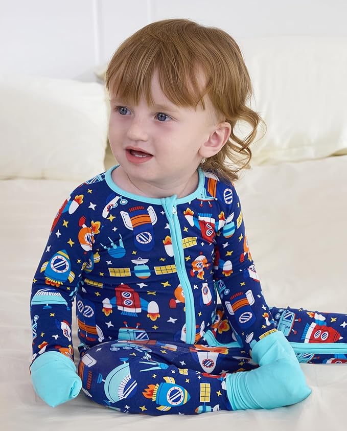Bamboo Viscose Baby Convertible Footie Pajama, Zipper Pajamas for Baby Boys & Girls, Sleep & Play Footed Pjs