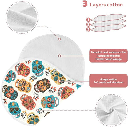 vvfelixl Baby Burp Cloths Colored Sugar Skull Baby Newborn Cotton Burping Cloths Set Baby Washcloths 4 Pack Beige