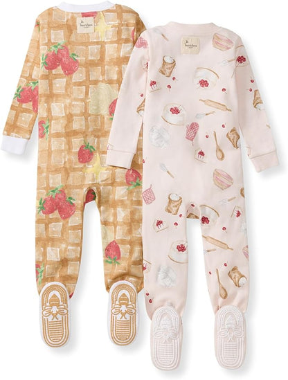 Burt's Bees Baby Baby Girls Sleeper Pajamas, 100% Organic Cotton, One-piece PJs, Diagonal Zip Up Jumpsuit, Snug Fit Footie