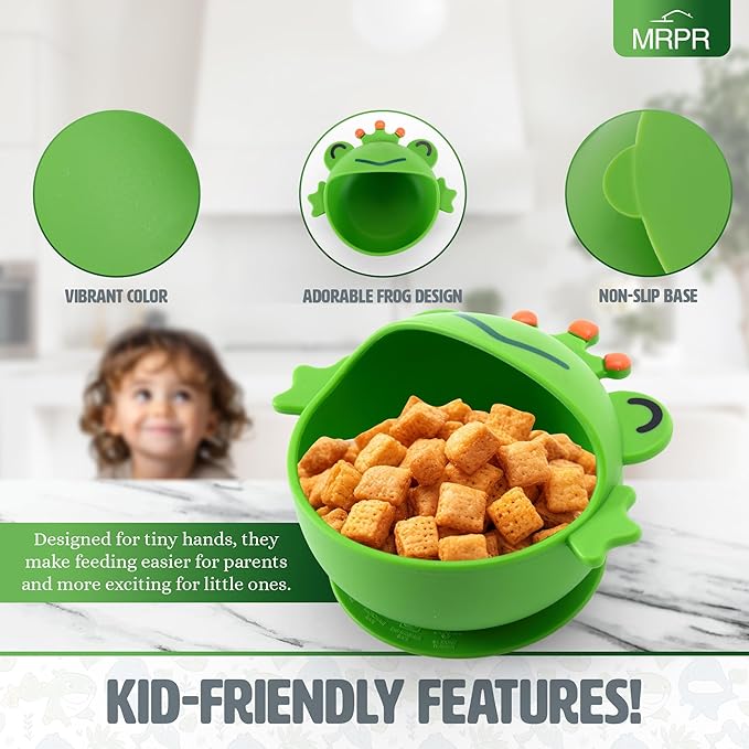 MRPR Hop & Snack Silicone Frog Bowl – Silicone Suction Bowl for Toddlers – BPA-Free, Microwave & Dishwasher Safe – Spill-Resistant, Travel-Friendly