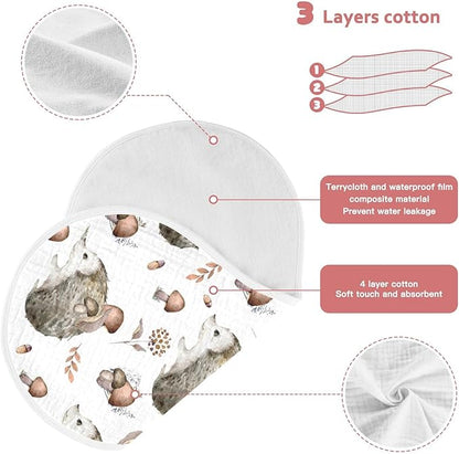 vvfelixl Mashrooms Hedgehog Burp Cloths for Baby Boy Girls Baby Washcloths Burp Rags 1 Pack