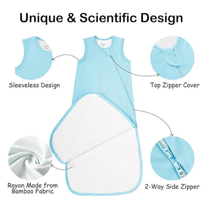 Supersoft Rayon Made from Bamboo Sleep Sack 3-6 Months Newborn Sleep Sack 0-3 Months 1.0 Tog Baby Wearable Blanket with 2-Way Zipper Unisex Sleeping Bag for Babies All-year-around - Blue