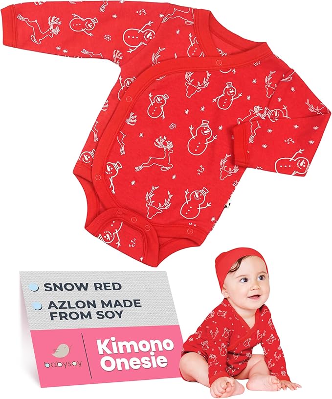 Babysoy Organic Baby Newborn Long Sleeve Pattern Kimono Wrap Around Side Snap Bodysuit/Onesie for Unisex Infants