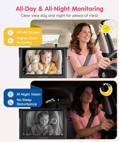 BM1 Baby Car Camera for Back Seat & Pet Monitoring, 5'' 1080P Monitor with IR Night Vision, 3X Zoom, Crystal Clear View, Easy 5-Min Wired Installation for Peace of Mind