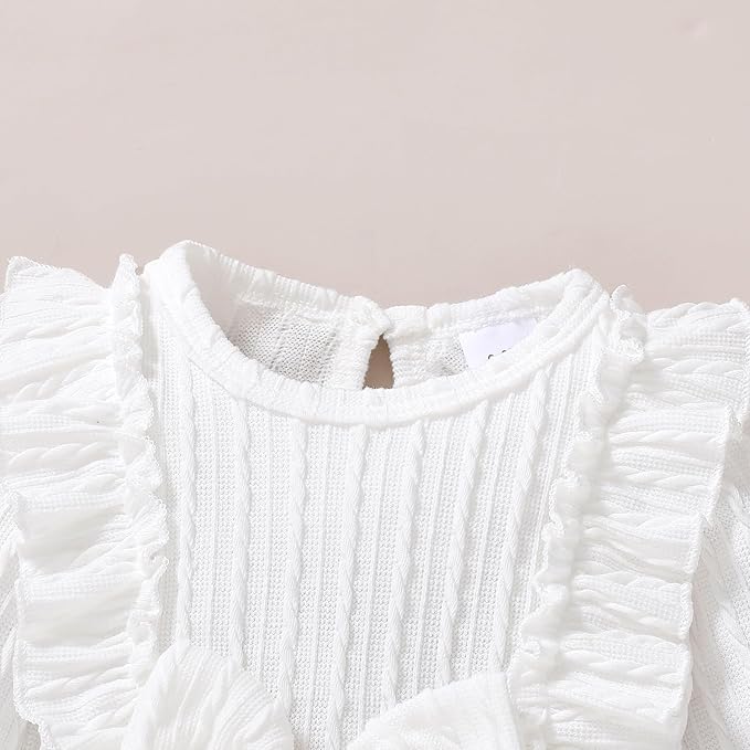 Happy Town Baby Girl Romper Infant Fall Winter Clothes Ruffle Sweater Long Sleeve Bodysuit Jumpsuit and Headband