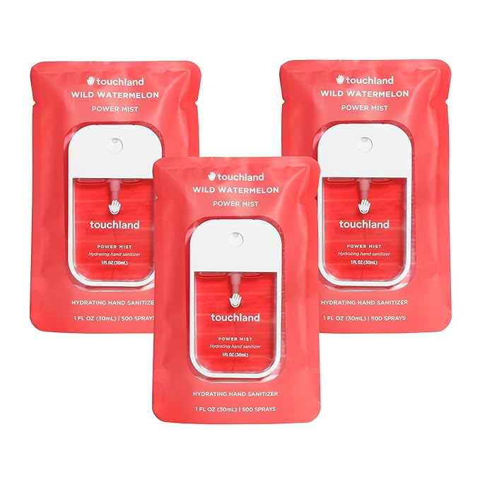 Touchland Hydrating Hand Sanitizer Spray, WILD WATERMELON Trio Set, 1 FL. OZ. Travel Size Power Mist Sprays (Set of 3)